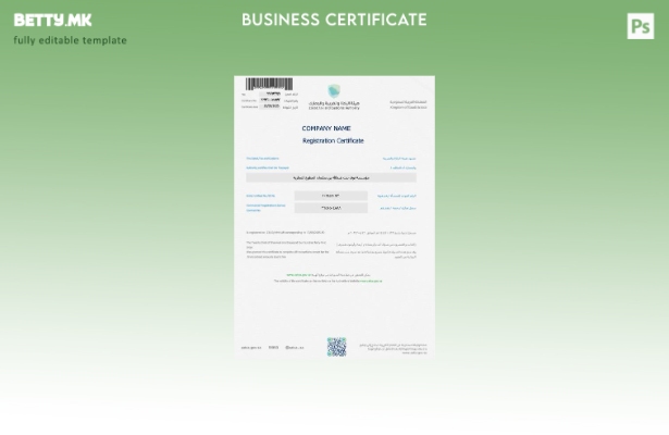 модерен стил Уверение за регистрација на Саудиска Арабија Шаблон за шаблон Word 